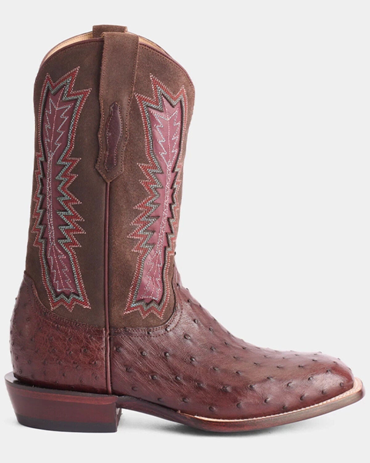 Lucchese Men's Roscoe Exotic Full Quill Ostrich Suede Western Boots - Broad Square Toe, Brown, hi-res