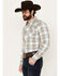 Image #2 - Stetson Men's Dobby Plaid Print Long Sleeve Snap Western Shirt, Tan, hi-res