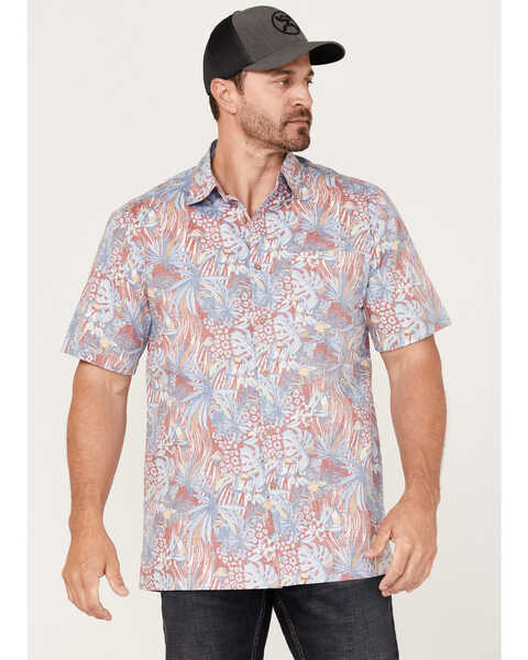 Image #1 - Scully Men's Birds Of Paradise Floral Print Short Sleeve Button Down Western Shirt , Red, hi-res
