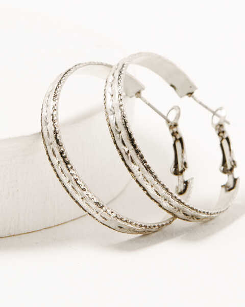 Image #3 - Shyanne Women's 3-piece Silver Concho & Arrow Hoop Earrings Set, Silver, hi-res