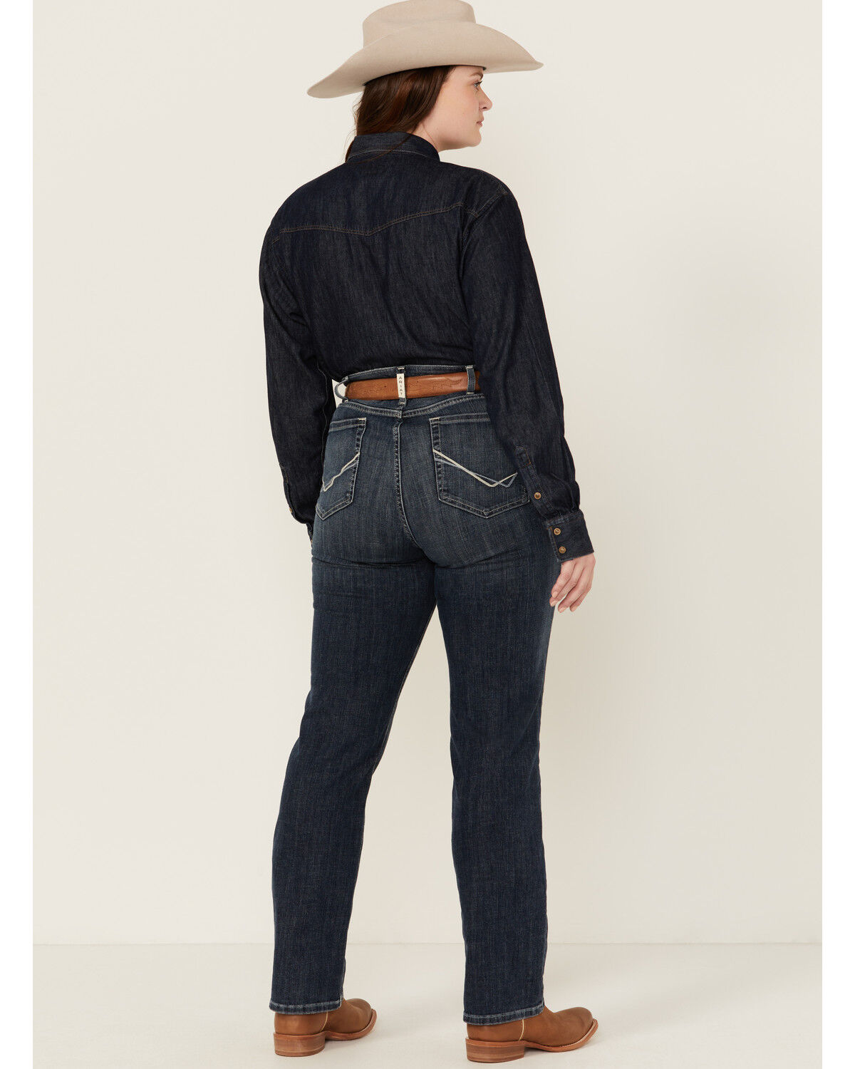 Image #3 - Ariat Women's Perfect Rise Madison Stretch Straight Jeans - Plus, Dark Wash, hi-res
