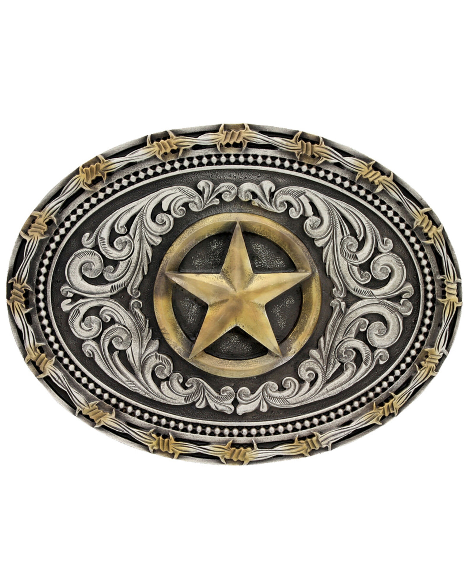 Image #1 - Montana Silversmiths Men's Classic Impressions Two-Tone Lone Star Attitude Belt Buckle, Multi, hi-res