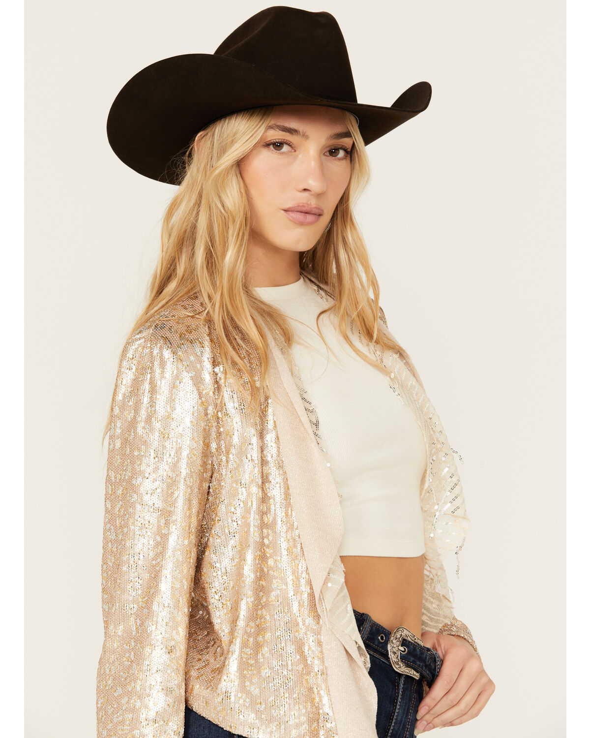 Image #2 - Miss Me Women's Sequins Cascade Front Jacket, Rose, hi-res