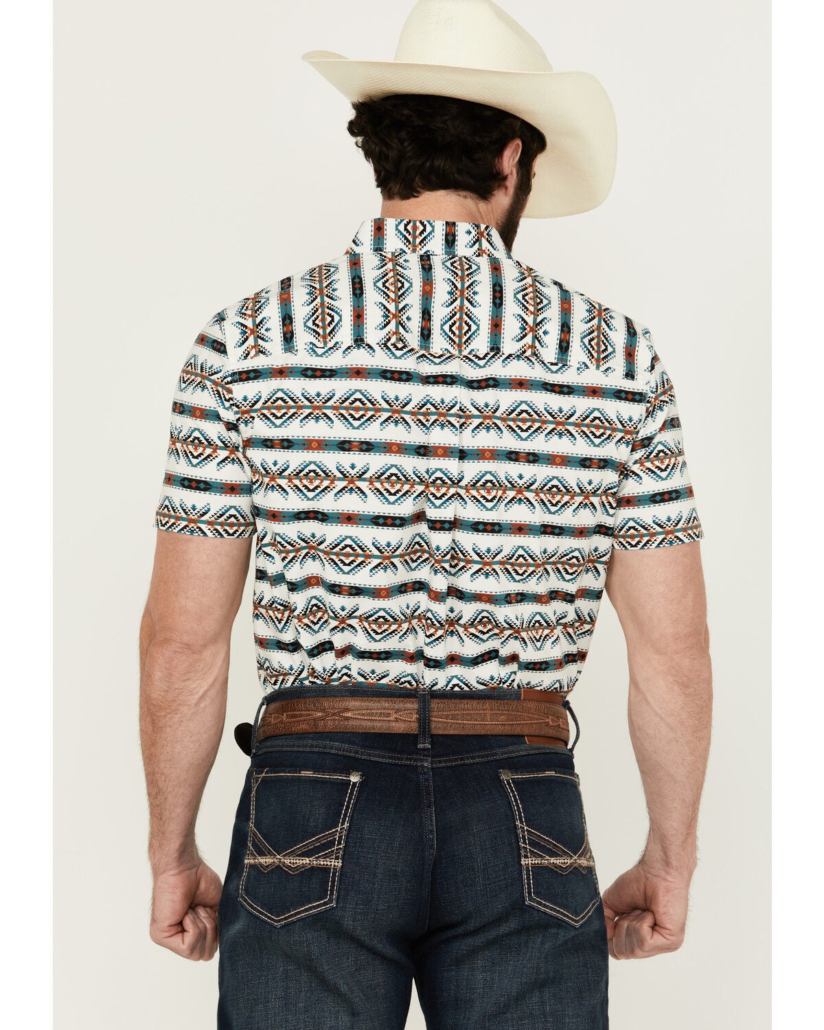 Image #4 - RANK 45&reg; Men's Resurrection Southwestern Print Short Sleeve Button-Down Performance Stretch Western Shirt, Ivory, hi-res