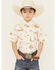 Image #1 - Ely Walker Boys' Conversation Print Short Sleeve Pearl Snap Western Shirt, Tan, hi-res
