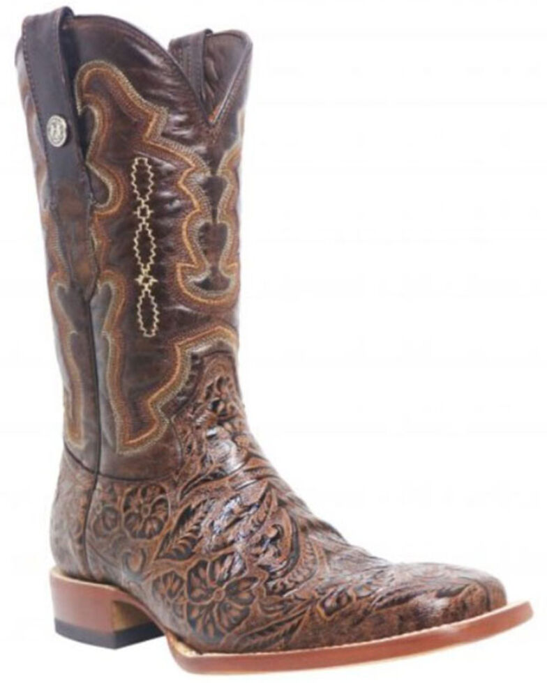 Tanner Mark Men's Hand Tooled Western Boots - Broad Square Toe, Brown, hi-res