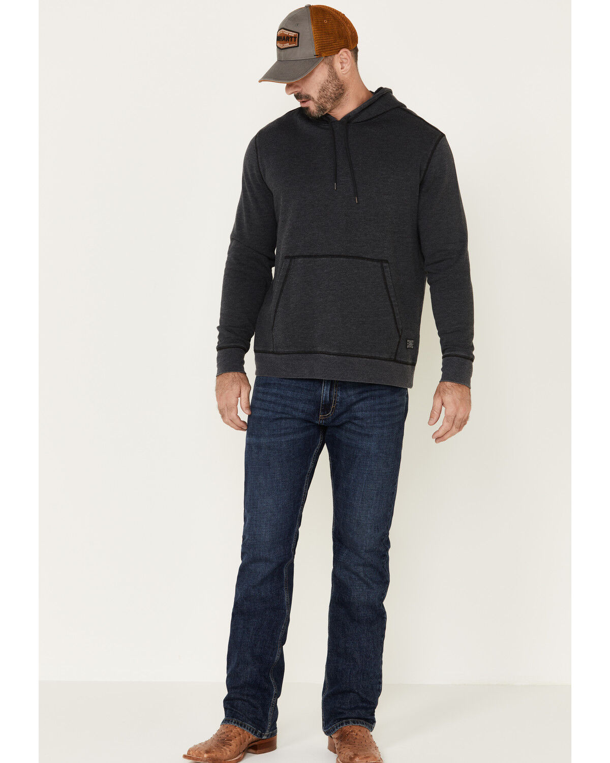 Image #1 - Flag & Anthem Men's Charcoal Colerain Burnout Fleece Hooded Sweatshirt, Charcoal, hi-res