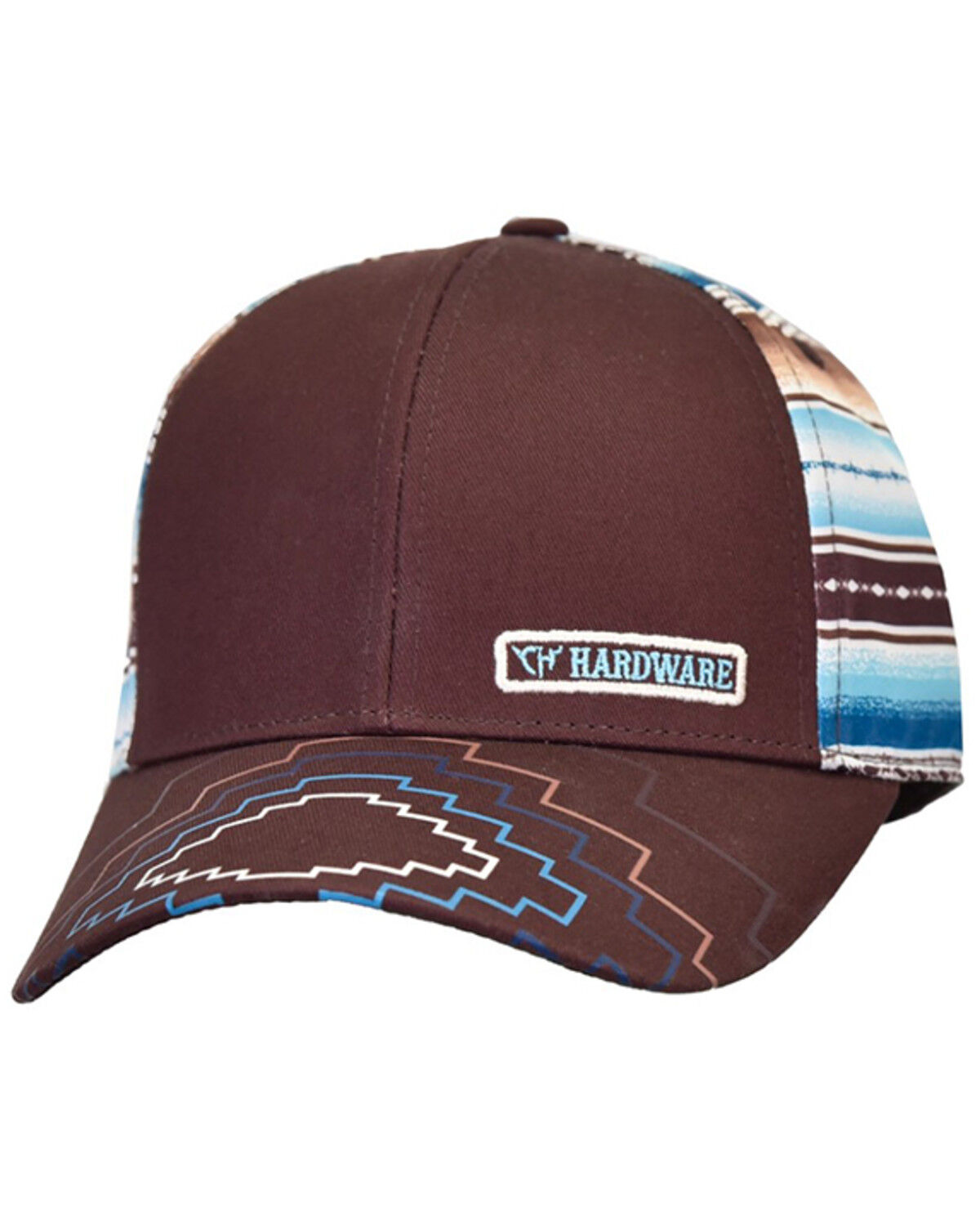 Image #1 - Cowgirl Hardware Women's Southwestern Serape Striped Ball Cap, Brown, hi-res