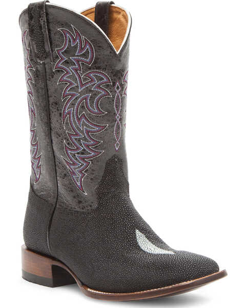 Cody James Men's Stingray Embroidered Exotic Boots - Broad Square Toe, Black, hi-res