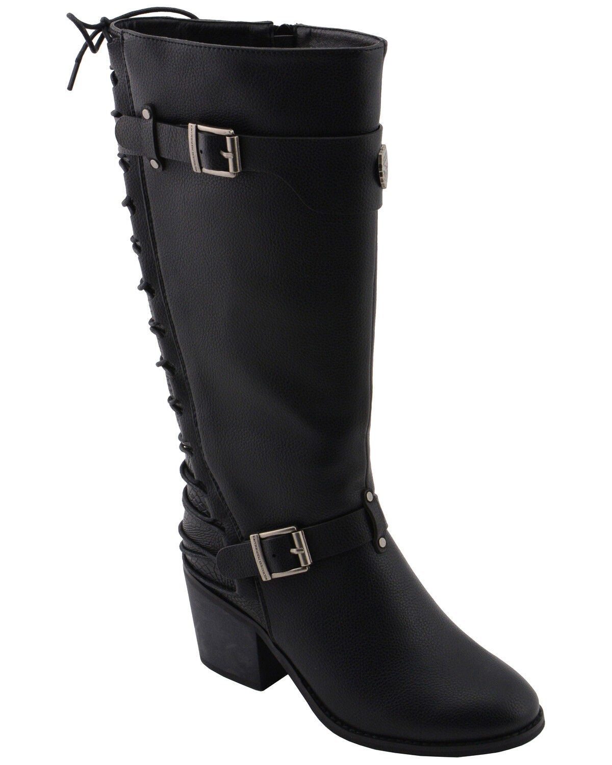 Milwaukee Leather Women's Back End Laced Riding Boots - Round Toe, Black, hi-res
