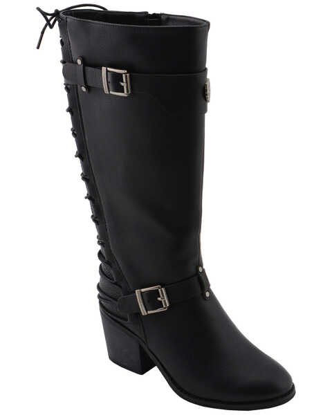 Image #1 - Milwaukee Leather Women's Back End Laced Riding Boots - Round Toe, Black, hi-res