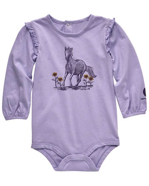 Image #1 - Carhartt Infant Girls' Horse Long Sleeve Onesie , Lavender, hi-res