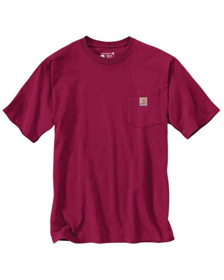 Carhartt Men's Heavyweight Heather Beet Red Short Sleeve Work Pocket T-Shirt , Red, hi-res
