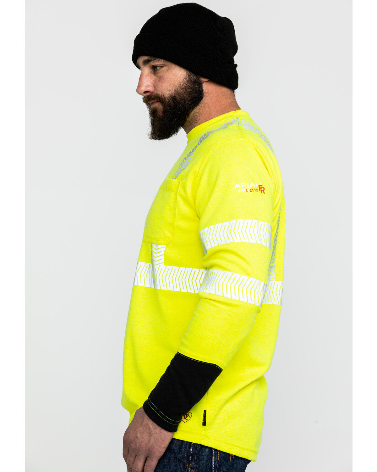 Image #3 - Ariat Men's FR Crew Hi-Vis Long Sleeve Work Shirt - Big, Yellow, hi-res