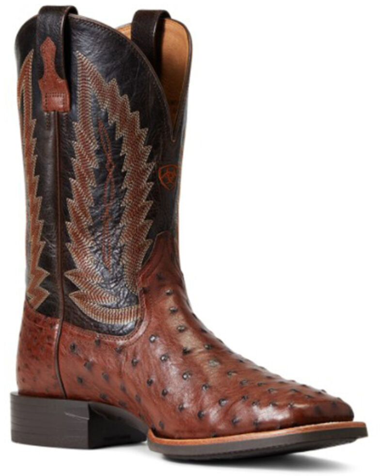 Ariat Men's Antique Tabec & Brown Full Quill Ostrich Quantam Primo Western Boot - Wide Square Toe , Brown, hi-res
