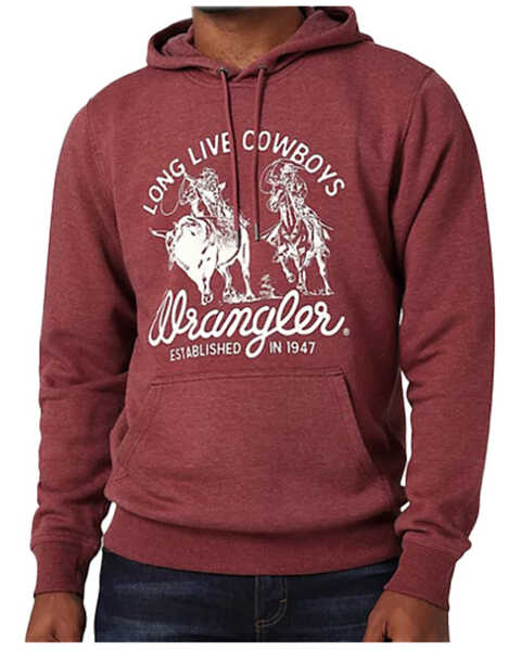 Wrangler Boys' Long Live Cowboys Hooded Sweatshirt, Burgundy, hi-res