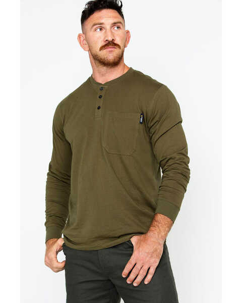 Image #1 - Hawx Men's Pocket Henley Work Shirt - Big & Tall , Olive, hi-res