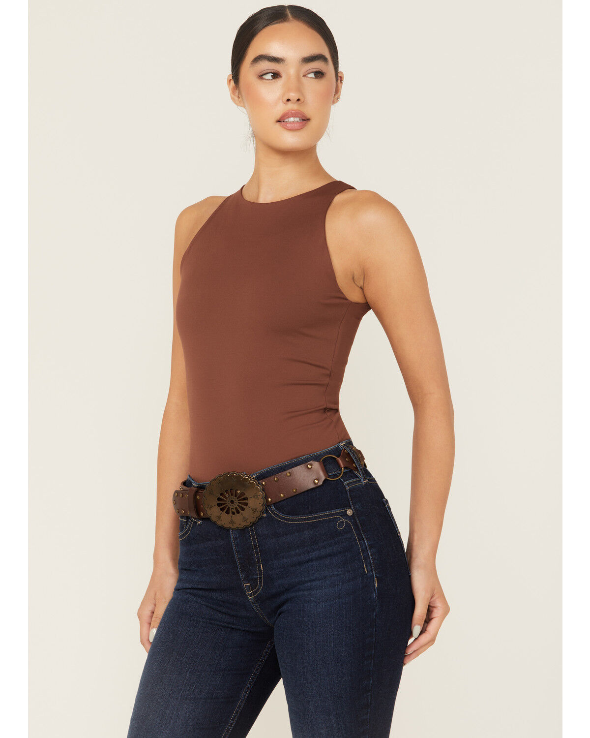 Image #1 - Shyanne Women's Leather Concho Belt with Rings, Brown, hi-res