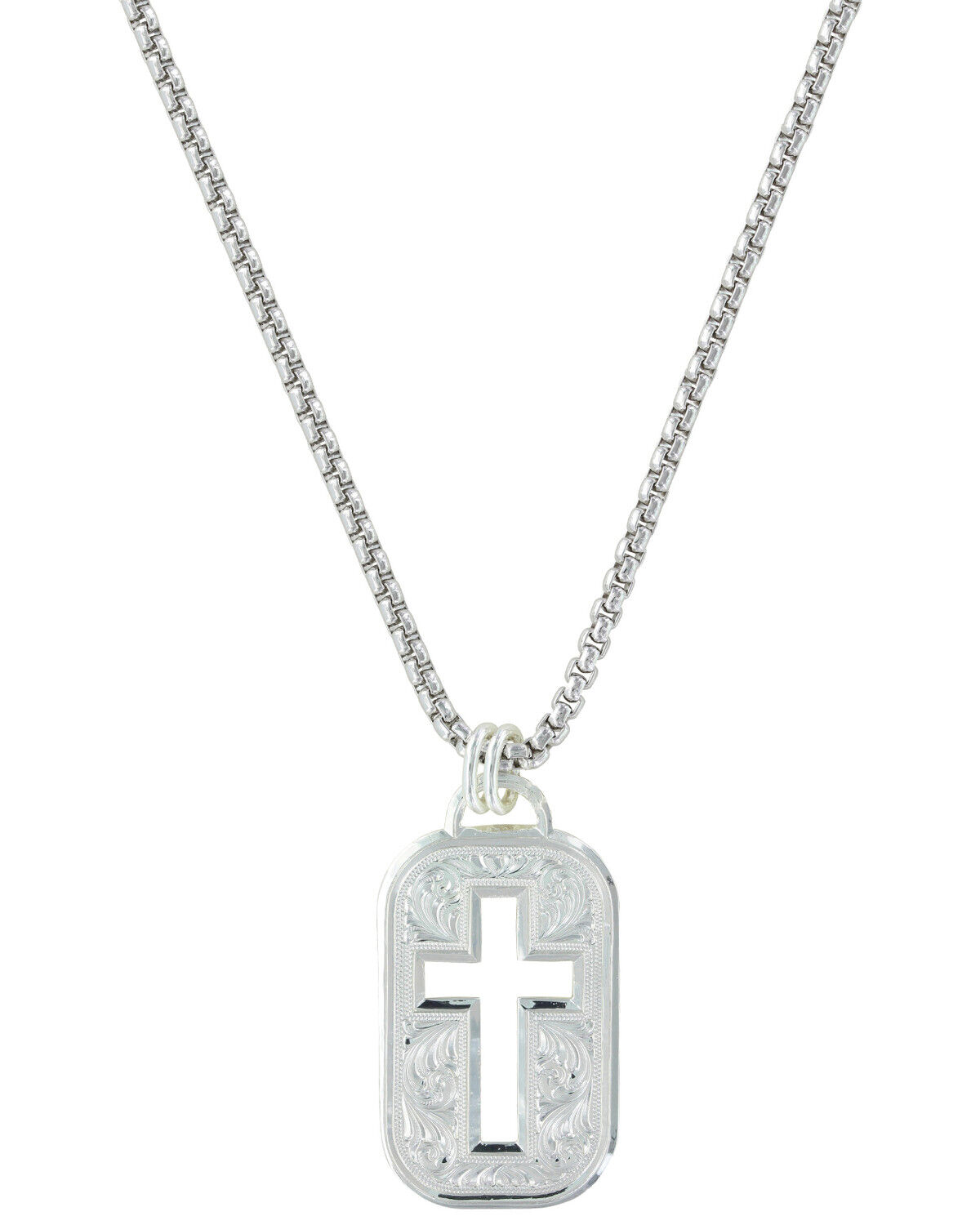 Image #1 - Montana Silversmiths Men's Western Lace Cross Token Necklace, Silver, hi-res