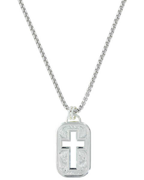 Montana Silversmiths Western Lace Cross Token Necklace, Silver, hi-res
