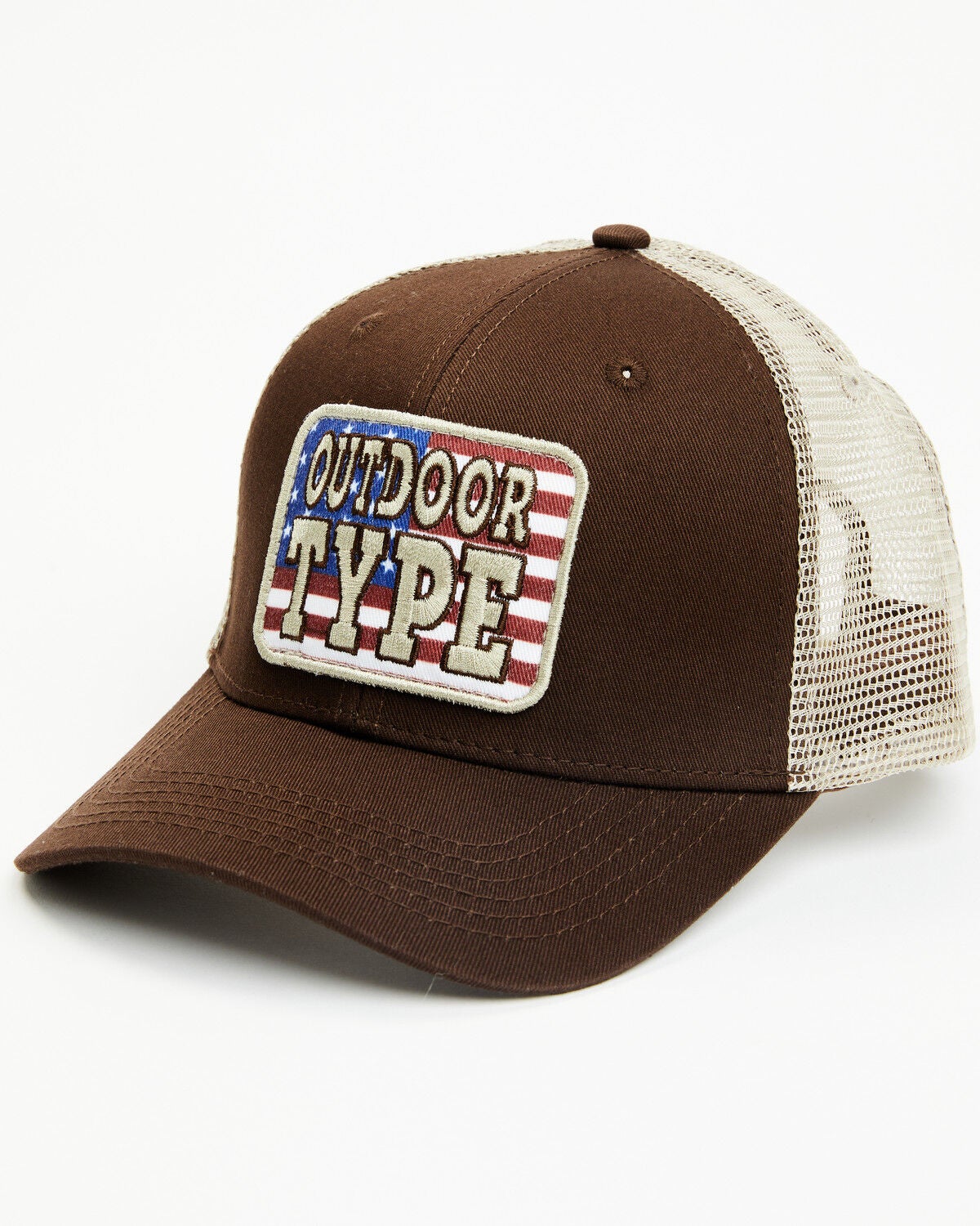 Brothers and Sons Men's Outdoor Type American Flag Patch Ball Cap, Brown, hi-res