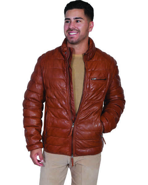 Scully Men's Horizontal Ribbed Leather Jacket, Cognac, hi-res