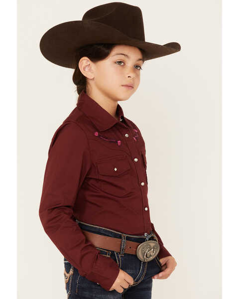 Image #2 - Shyanne Girls' Embroidered Long Sleeve Western Button-Down Shirt, Wine, hi-res