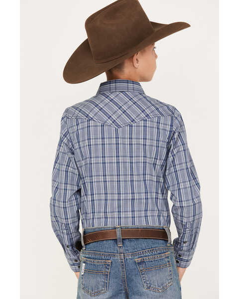Image #4 - Cody James Boys' Creek Plaid Print Long Sleeve Snap Western Shirt, Navy, hi-res
