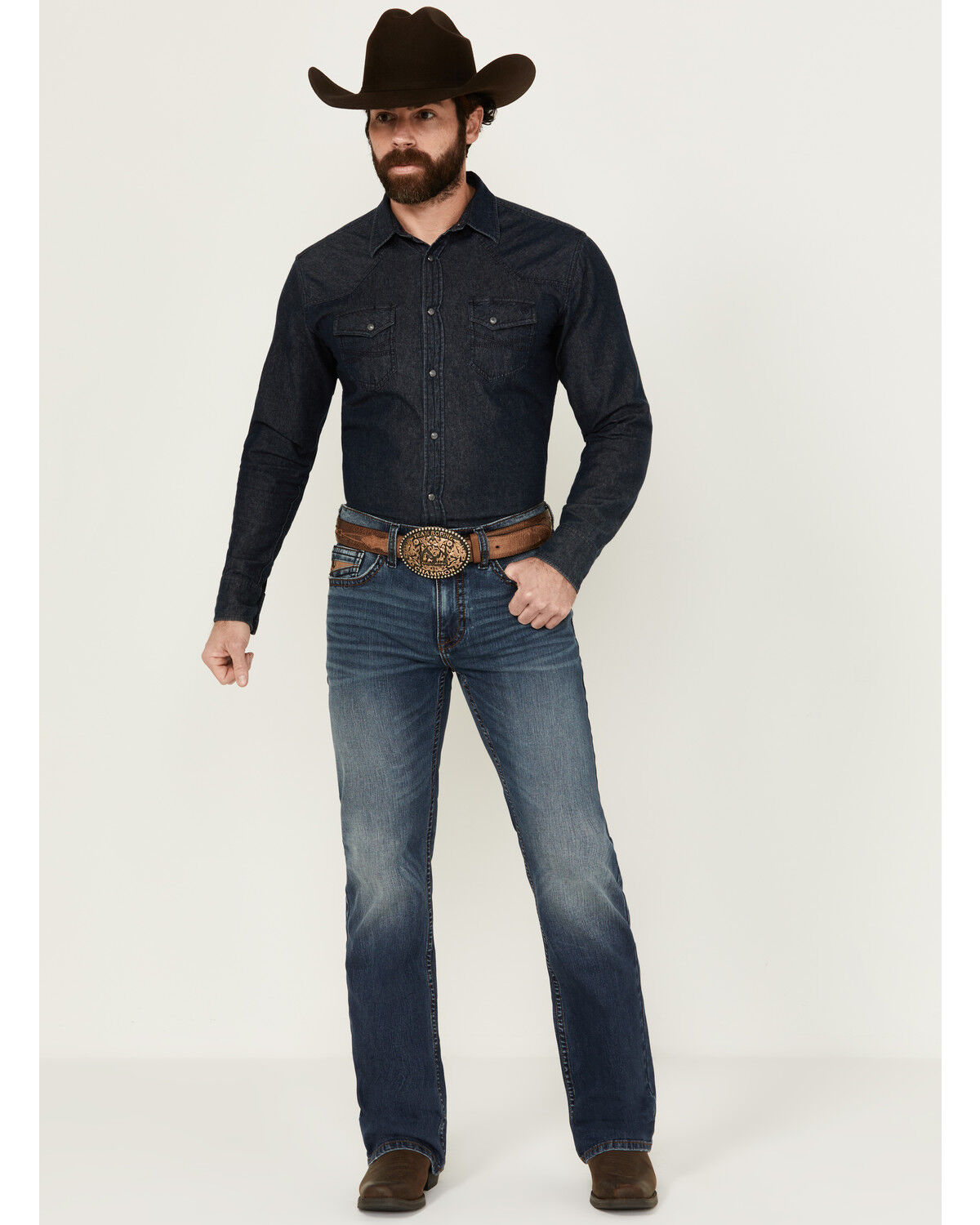 Image #1 - RANK 45® Men's Yuma Medium Wash Slim Bootcut Stretch Denim Performance Jeans, Blue, hi-res