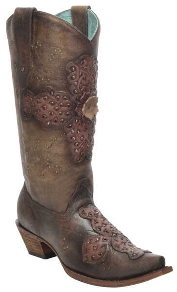 Corral Women's Rose Laser-Cut Western Boots - Snip Toe, Sand, hi-res