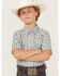 Image #1 - Cody James Boys' Tiki Southwestern Striped Short Sleeve Snap Western Shirt, White, hi-res