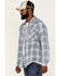 Image #2 - Flag & Anthem Men's Harker Burnout Plaid Print Long Sleeve Snap Shirt, Blue, hi-res