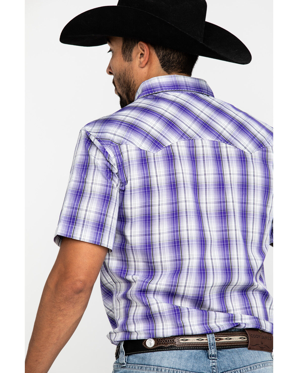 Image #5 - Wrangler Men's Purple Plaid Fashion Snap Short Sleeve Western Shirt , , hi-res