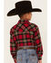 Image #4 - Ely Walker Boys' Plaid Print Long Sleeve Pearl Snap Western Shirt, Red, hi-res