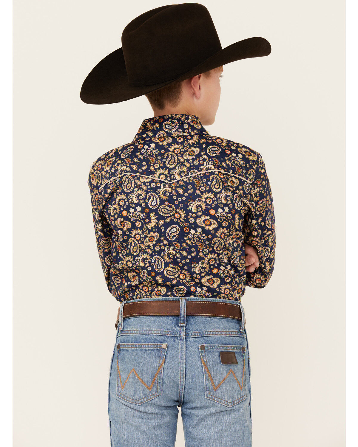 Image #4 - Cowboy Hardware Boys' Paisley Print Long Sleeve Snap Western Shirt, Navy, hi-res
