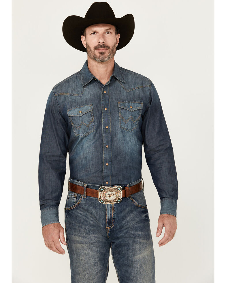 Wrangler Retro Men's Premium Snap Denim Long Sleeve Western Shirt ...