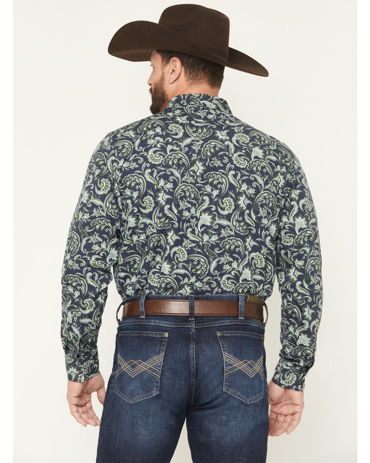 Image #4 - Gibson Trading Co Men's Hubert Floral Print Long Sleeve Snap Stretch Western Shirt, Navy, hi-res