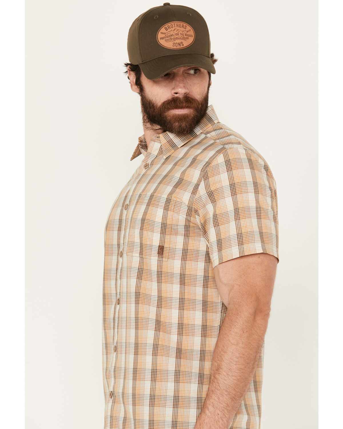 Image #2 - Cody James Men's Anderson Plaid Print Short Sleeve Button-Down Western Shirt, Tan, hi-res