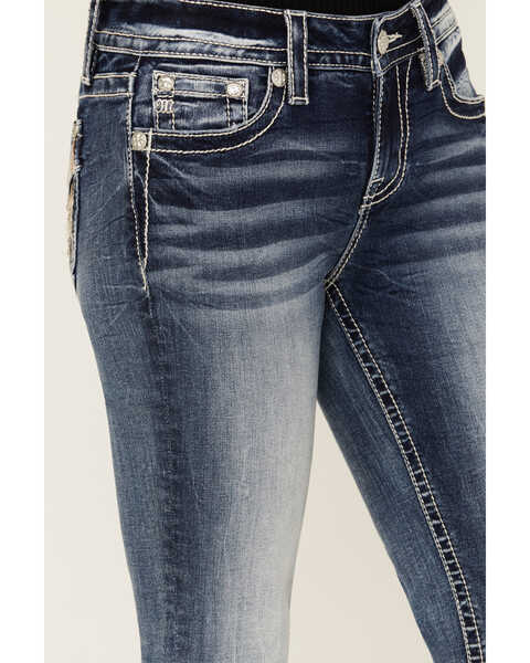 Image #4 - Miss Me Women's Dark Wash Mid Rise Wing Pocket Bootcut Stretch Denim Jeans , Dark Wash, hi-res