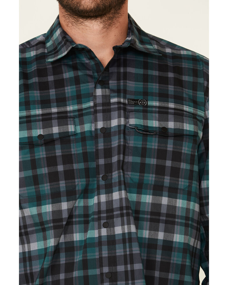 ATG™ by Wrangler Men's All Terrain Dark Green Plaid Pocket Utility Long Sleeve Western Flannel Shirt , Green, hi-res