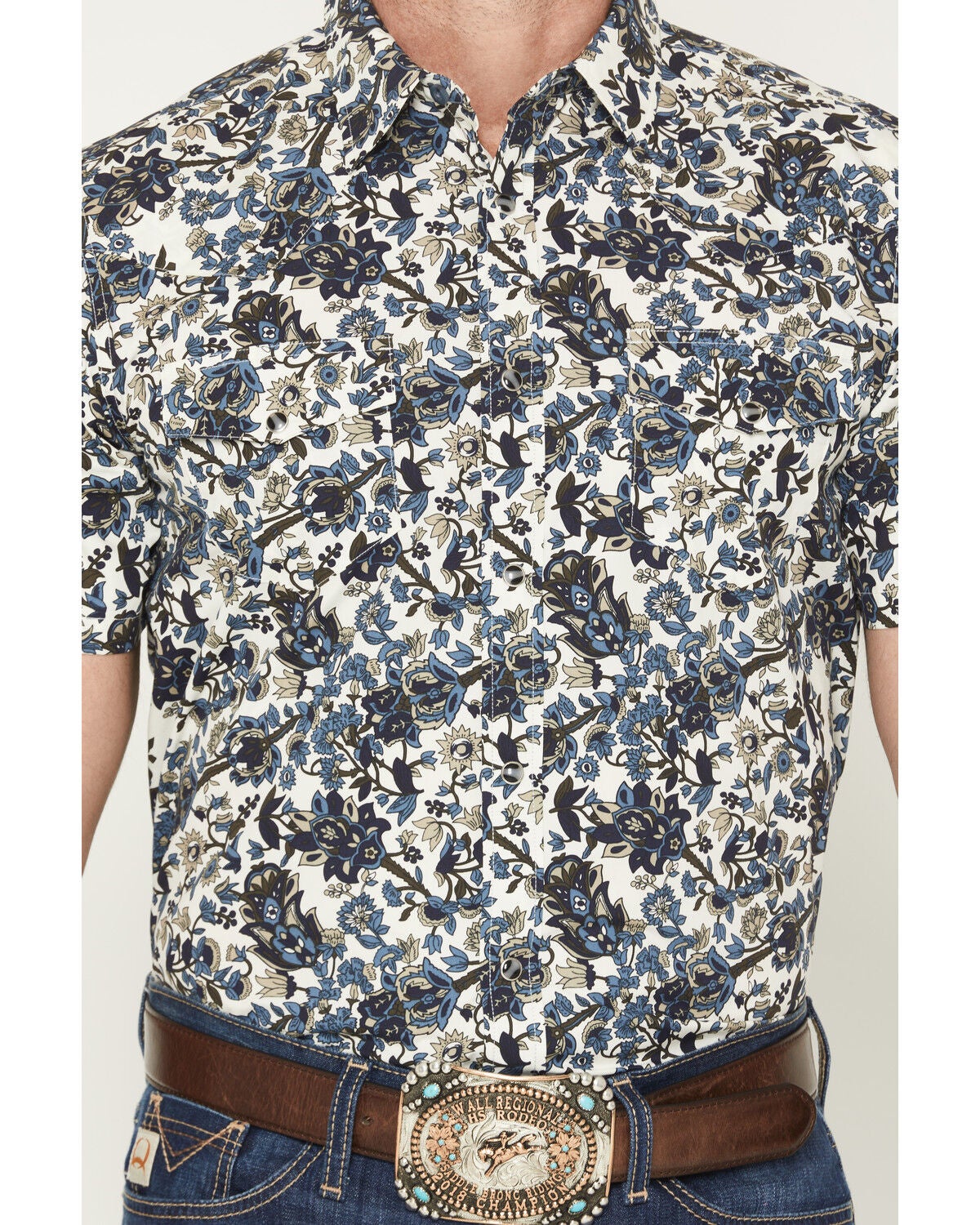 Image #3 - Gibson Trading Co Men's Floral Fever Short Sleeve Snap Western Shirt, Ivory, hi-res