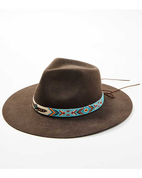Idyllwind Women's Thunderbird Beaded Band Wool Felt Western Hat , Brown, hi-res