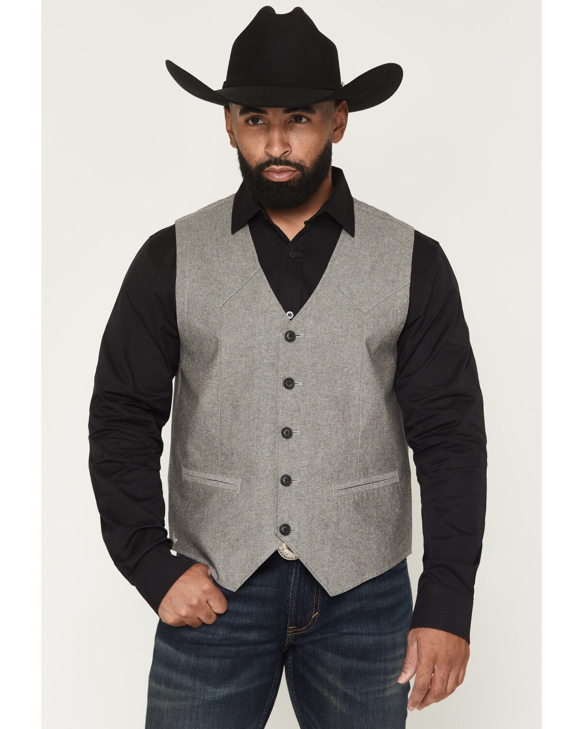 Cody James Men's Brogue Button-Down Vest, Black, hi-res
