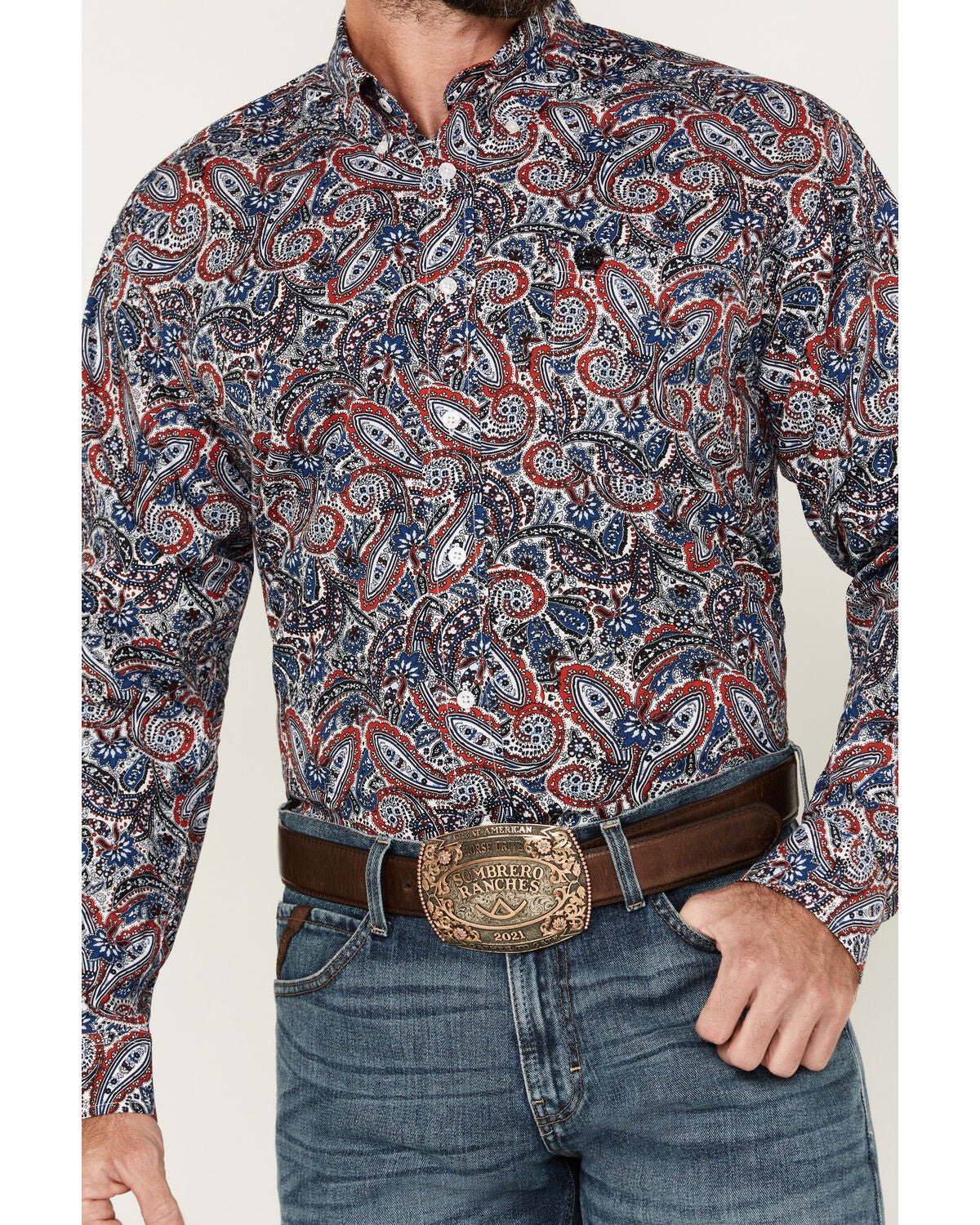Cinch Men's Exploded Paisley Print Long Sleeve Button-Down
