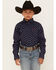 Ariat Boys' Texas Star Flag Print Nosson Classic Long Sleeve Button Down Shirt, Navy, hi-res
