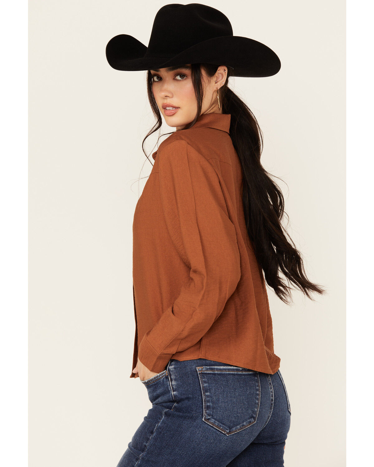 Image #2 - Evergreen Women's Solid Long Sleeve Button-Down Western Shirt, Caramel, hi-res
