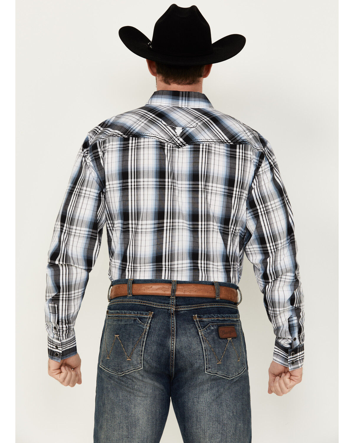 Image #4 - Cowboy Hardware Men's Hermosillo Plaid Print Long Sleeve Snap Western Shirt, Black, hi-res