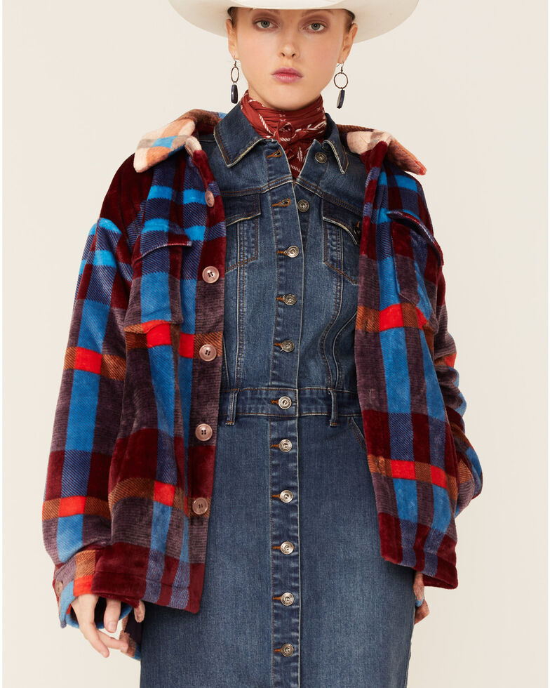 Show Me Your Mumu Women's Plaid Whistler Shirt Jacket, Blue/red, hi-res