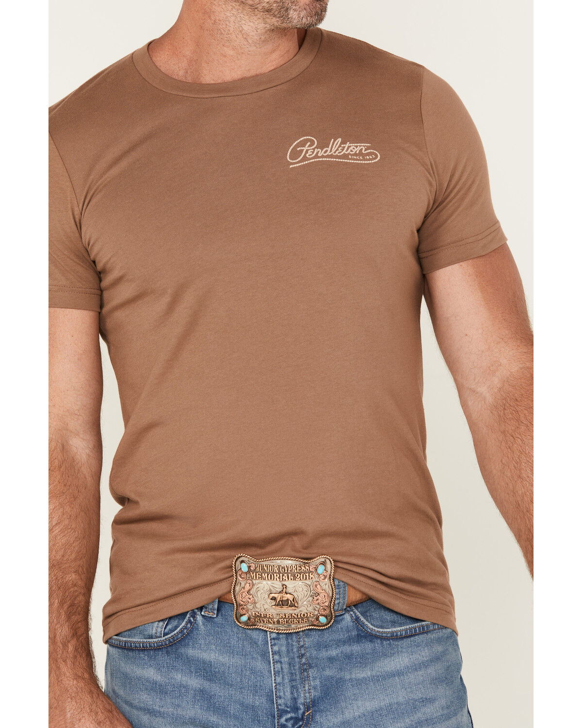 Image #4 - Pendleton Men's Boot Barn Exclusive Lasso Short Sleeve Graphic T-Shirt, Lt Brown, hi-res