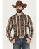 Image #1 - Wrangler Men's Checotah Southwestern Striped Print Long Sleeve Pearl Snap Western Shirt - Tall, Brown, hi-res